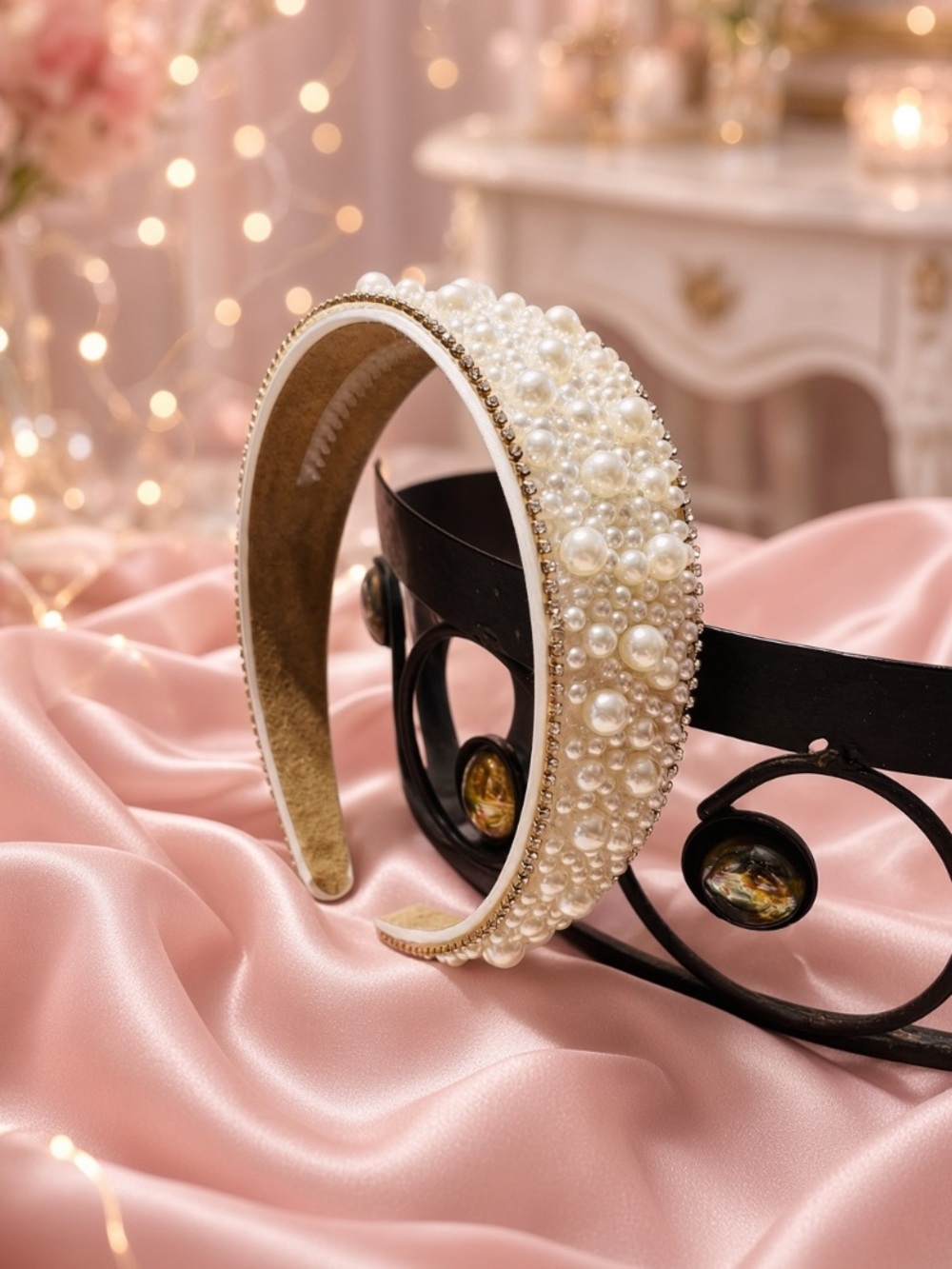 Pearl-Headband Studded Padded Classic Elegance New Boutique